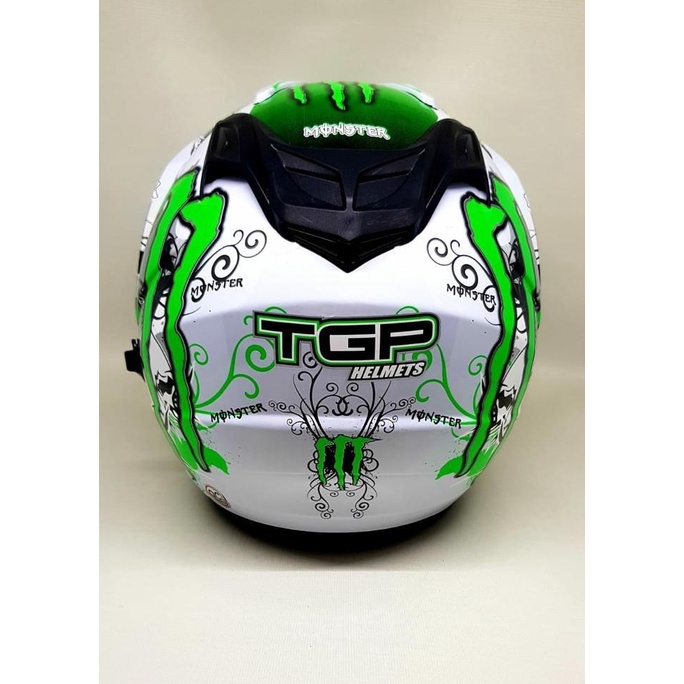 Helm Helmet Helem double visor BXP motif monster Putih Hijau