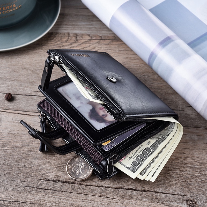 Holiven Buckle Retro Men's Wallet Dompet Lipat Pria Dompet Kartu Pria