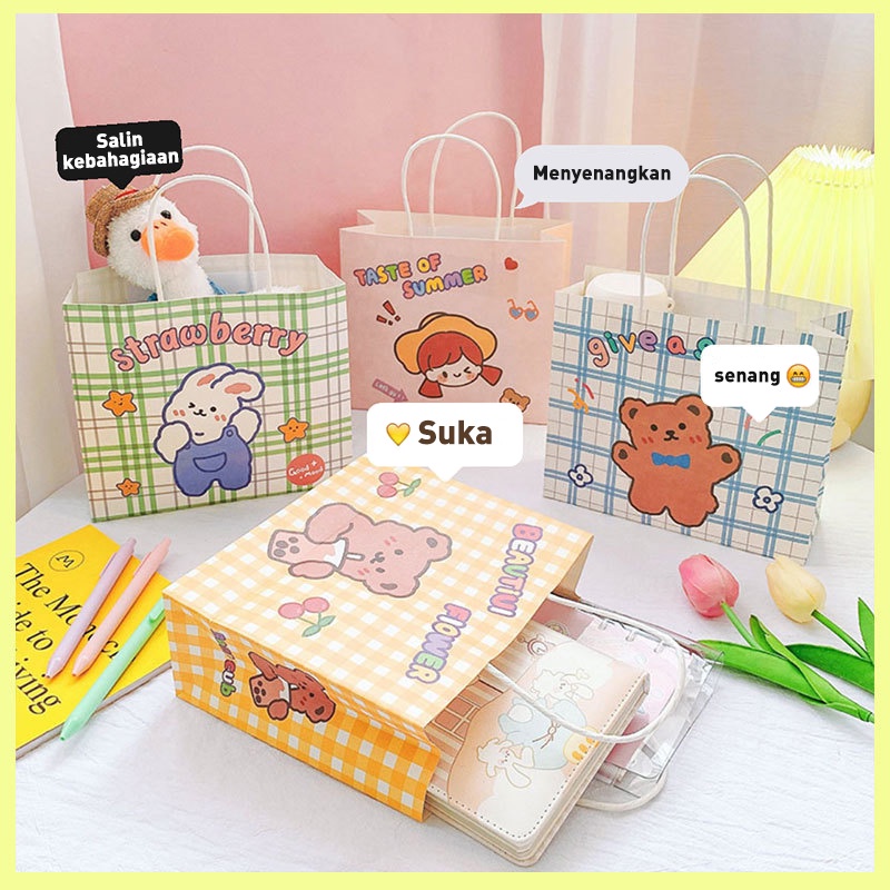Holiven Ins Kartun Tas Hadiah Lucu Tas Jinjing Kertas Kapasitas Besar Tas Penyimpanan Hadiah