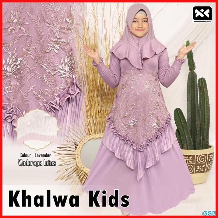 Ready Syari Khalwa Kids/Gamis Syari Anak Fit 9-12 Tahun /Gaun Muslim Murah Best Seller/ Baju Ngaji Cewek Impor Motif Brukat/ Good Quality Terlaris