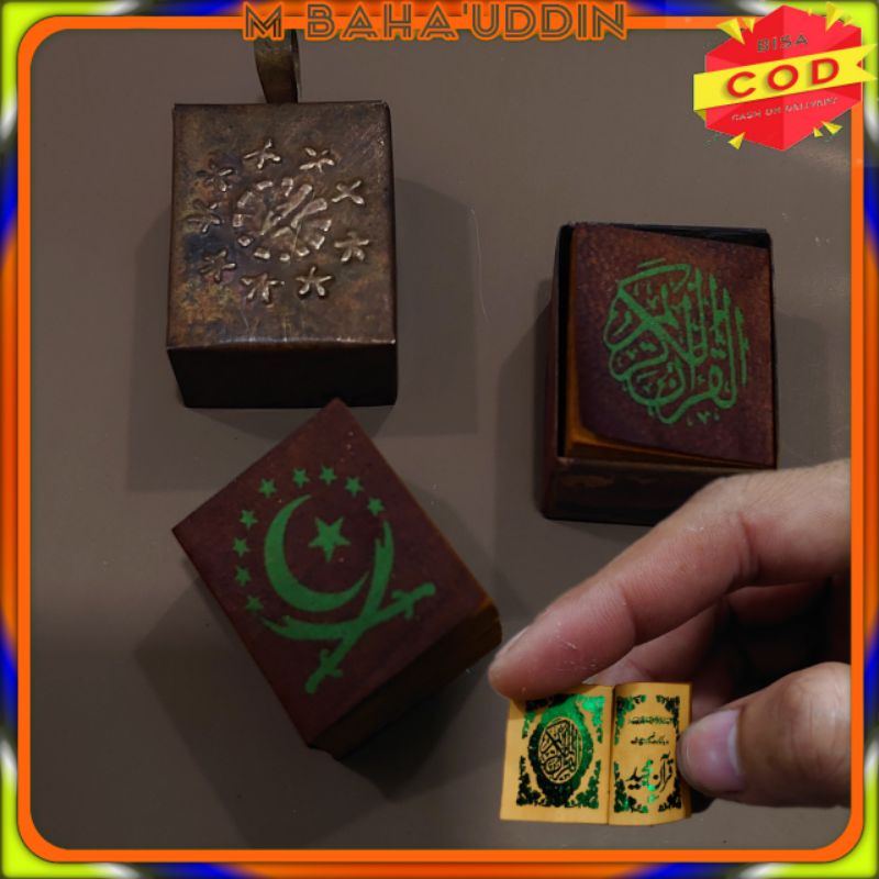 Al Qur'an stambul tinta hijau wadah bandul kuningan antik