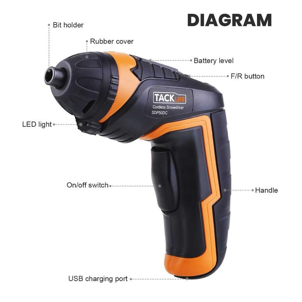 Bor Obeng Tacklife Sdp51Dc 200Rpm Cordless Rechargeable 2000Mah