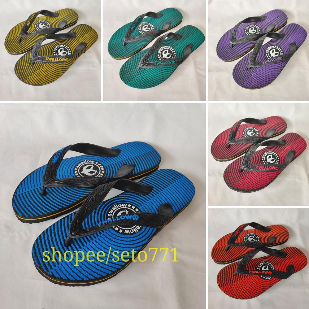 Laris Swallow Target Motif Lingkaran Sandal Japit Pria Wanita Sendal Jepit Swalow Warna Hitam Merah 