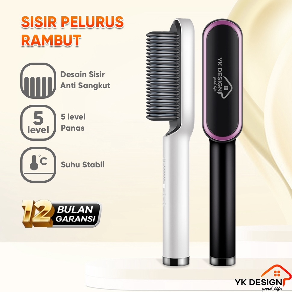 TERBAIK YK DESIGN Catokan Rambut 2 In 1 / Catokan Sisir Pelurus Rambut Hair Straightener Curler YK-1