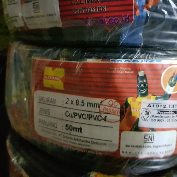 Kabel Listrik Flexible HITAM NYYHY 2x0.5 KITANI Serabut SNI (50Meter)
