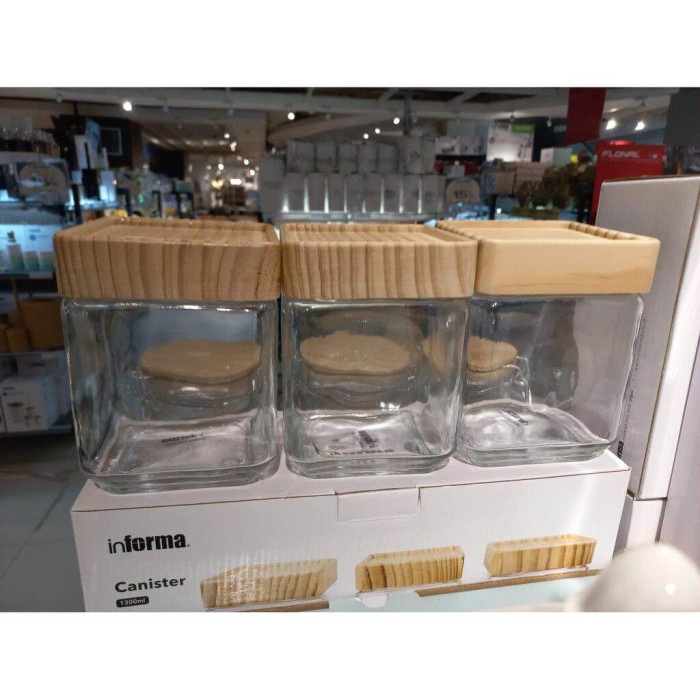 Octanita_Id- Informa Toples Kaca Kedap Udara Tutup Kayu Tempat Kue Kering