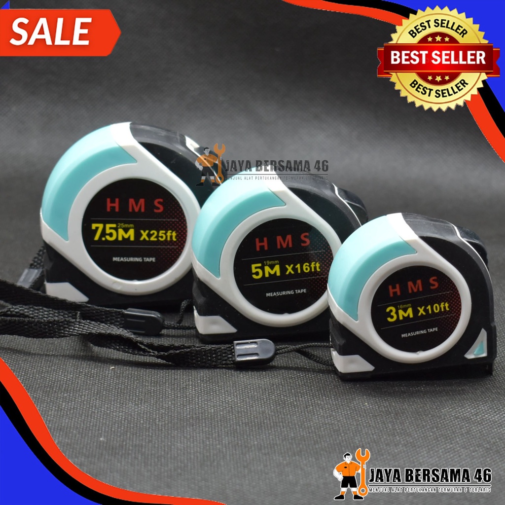 METERAN KARET HMS / METERAN TUKANG BANGUNAN / METERAN GULUNG / MEASURING TAPE / PITA UKUR / ROL ROLL METER / ALAT UKUR TUKANG / METERAN 3M 5M 7,5M