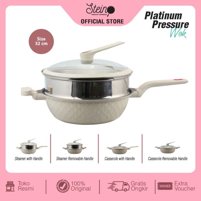 

Stein Steincookware Wok Platinum 32cm Pressure Cooker Anti Baret