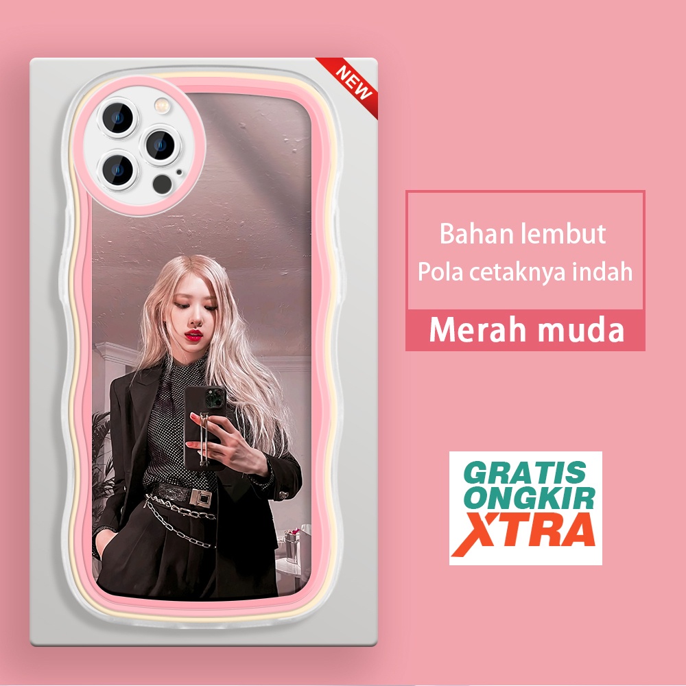 Mulia Apple iPhone 12 13 14 Plus Mini Pro Max Casing Ponsel Pola ROSE BLACKPINK warna-warni gelomban