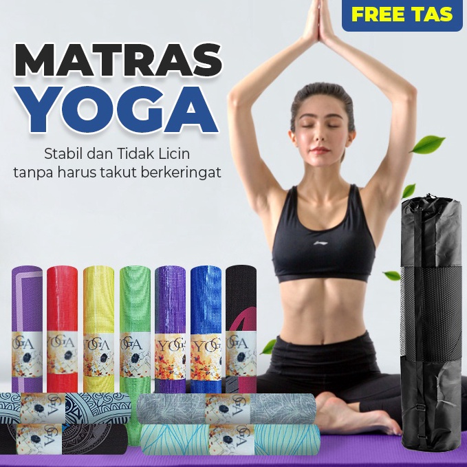UAH.20Jn23ˢ • Matras Yoga Senam Mat Anti Slip Warna Double Layer FREE TAS Ukuran 61x173cm Bahan PVC 