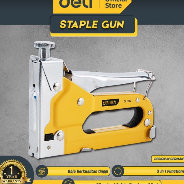 

[KODE GV8ZM] Deli Staple Gun/Staples Tembak 3 in 1 Chromium molybdenum Bisa 3 Jenis Staples DL1313 /Alat Perkakas