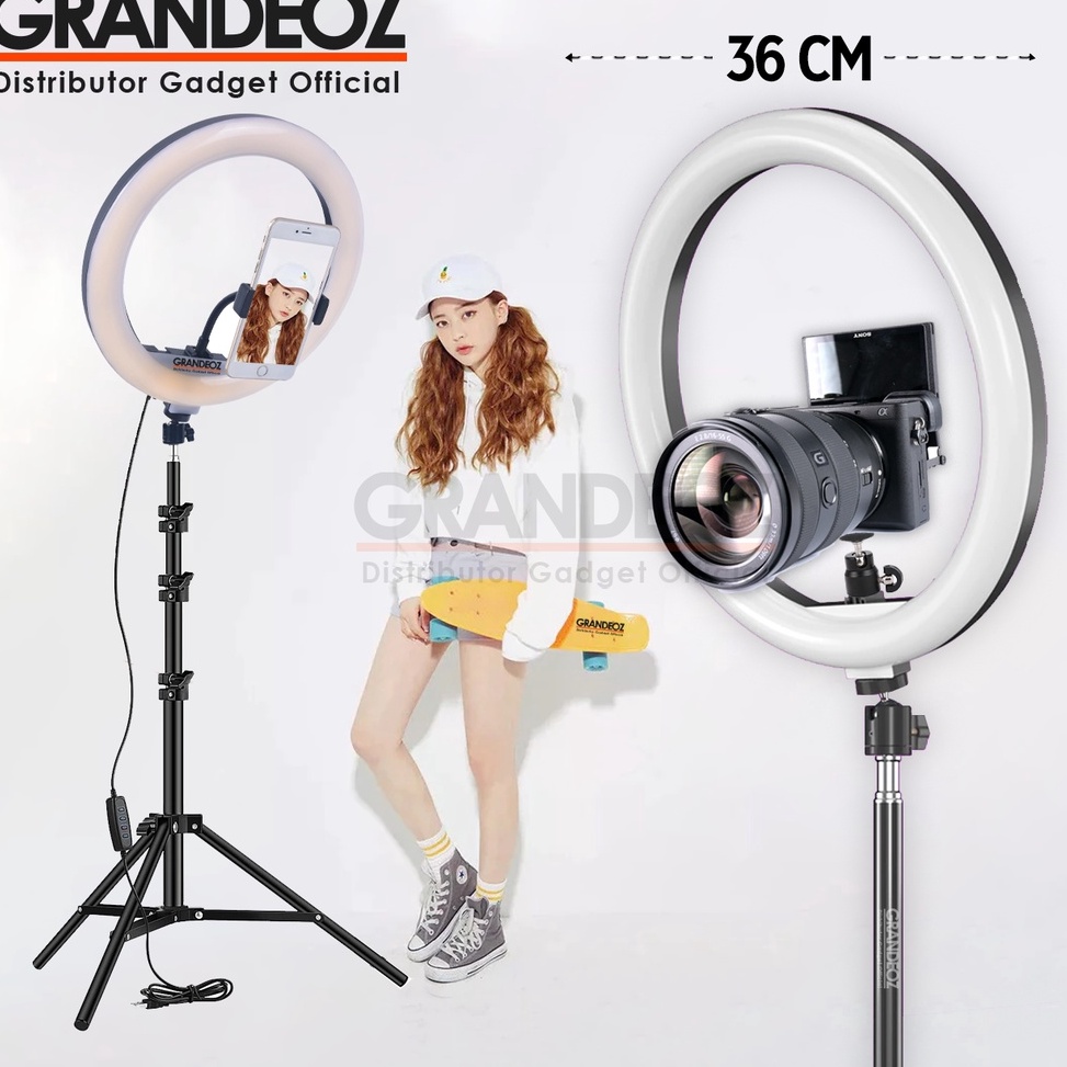 Best Seller PAKET RING LIGHT BESAR 36CM + TRIPOD 2M Lampu Rias Make Up Vlog Video Studio Kamera Hand