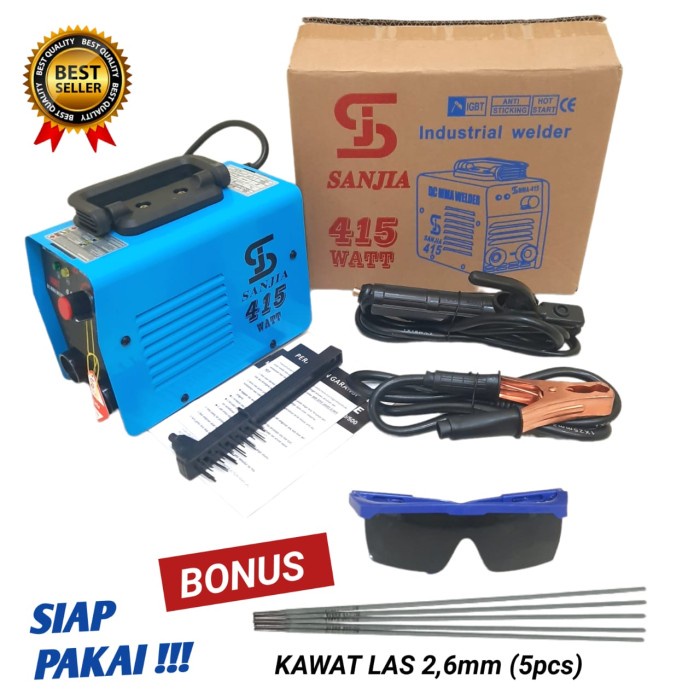 Terlaris Mesin Las Listrik 415Watt Sanjia/Travo Las Inverter Mma120 + Kawat Las