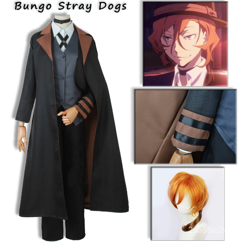 Nakahara Chuuya Cosplay Bungo Stray Dogs Costume Wig Hat Glove Jacket Pants Chuya Nakahara Anime Clo