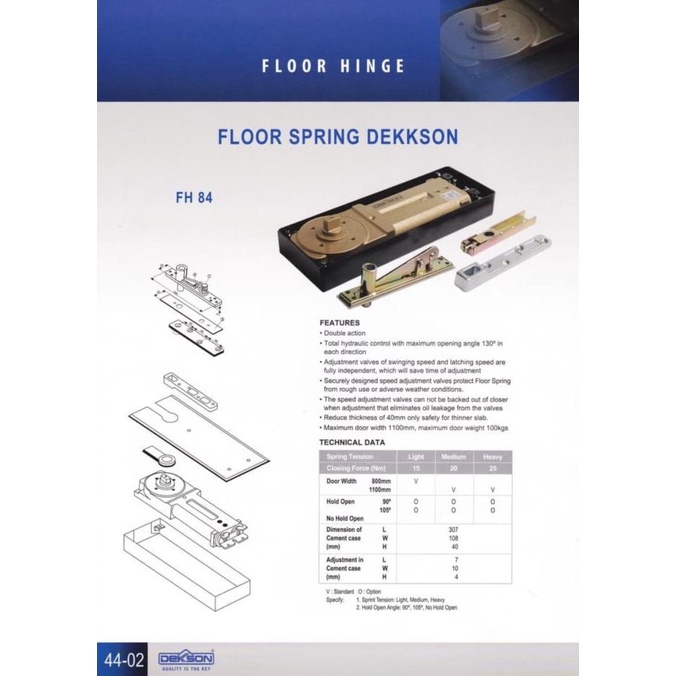 Floor Hinge Dekson / Engsel Tanam Bts 84 + Stang Dekson