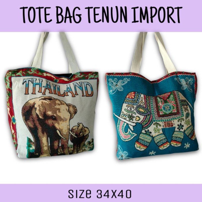 TERLARIS TOTE BAG TENUN THAILAND IMPORT JUMBO - TAS KANVAS ETNIK TENUN BORDIR