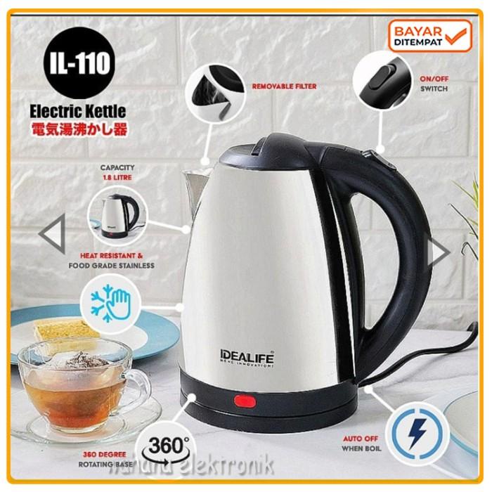 Terlaris Teko Listrik Stainless Otomatis Teko Listrik Low Watt 1.8L Idealife
