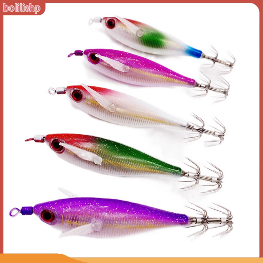 [Bolilishp] 5.5cm Kait Cumi Udang Dengan Efek Bercahaya Simulasi Angling Plastik Luminous Wooden Shrimp Squid Hooks Outdoor Fishing