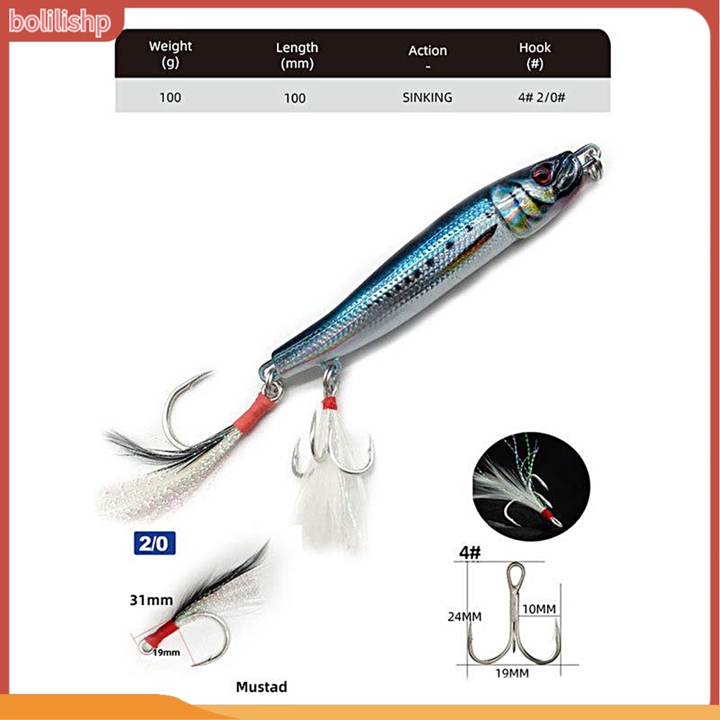 [Bolilishp] 100g/100mm Umpan Pancing Bentuk Bulu Kait Ganda 3D Fisheyes Warna Terang Merampingkan Ikan Menarik Universal Laut Memancing Buatan Jigging Umpan Keras Peralatan Memancing