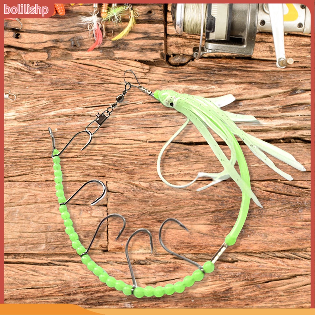 [Bolilishp] squid String Hook 5kait Tajam Kawat Baja Manik-Manik Kecil Tembus Kuat Warna Cerah Glow in Dark Gurita String Tropical Saury Hairtail Fishhook Untuk Outdoor