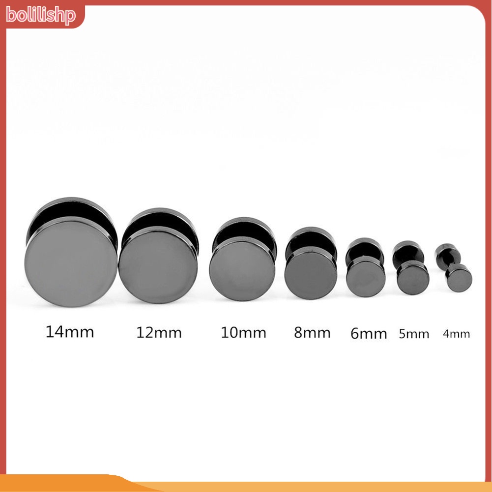 &lt;Bolilishp&gt; Anting Stud Piercing Bentuk Bulat Bahan Stainless Steel Warna Hitam Ukuran 3mm - 14mm Gaya Punk Untuk Pria