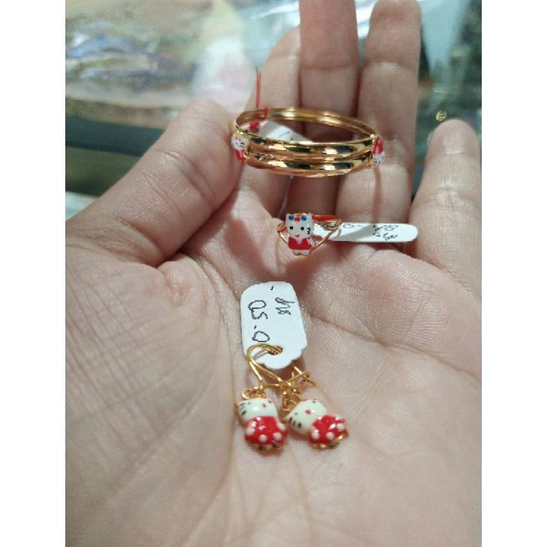 BEF597 Set Perhiasan Anak Bayi Hello Kitty Emas Asli Gelang Emas Anak Cincin Emas Anak Anting Anak Emas **