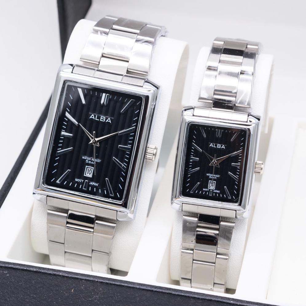 Limited Distributor Jam Tangan Couple Alba Kotak Rantai Tanggal Aktif
