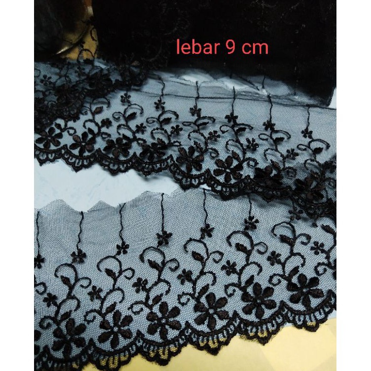 Renda bordir tille renda putih hitam renda bordir kain renda tile kembang renda baju renda mukena {T