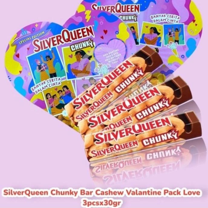 

+++++] SILVERQUEEN CHUNKY BAR CASHEW VALANTINE PACK LOVE 3 pcs 30 gr coklat