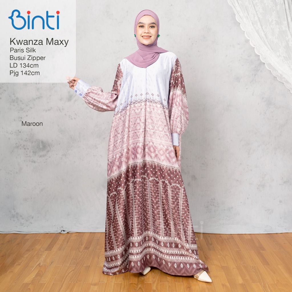 Kwanza Maxy Gamis Ld 130 Bahan Silk Jumbo XXXL Motif Print Busui Zipper Original Binti