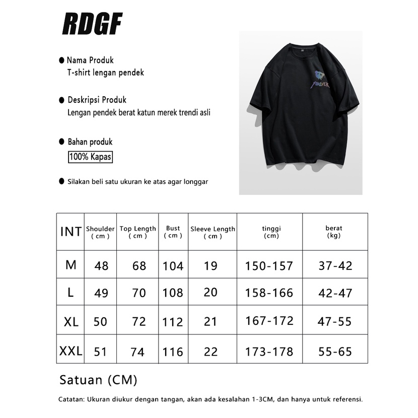 RDGF pola bentuk beruang FOREVER bentuk beruang Kaos Pria Keren Oversized Men's T-Shirts/A0833