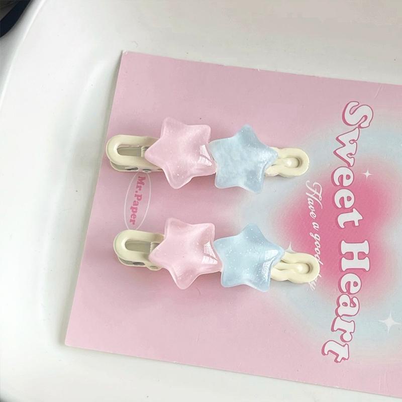 【Bayar di tempat】Star Hair Clip Cute Cream Tricolor Pentagram Bebek Paruh Klip Ins Gadis Manis Jantung Klip Banger Bintang Rambut Klip