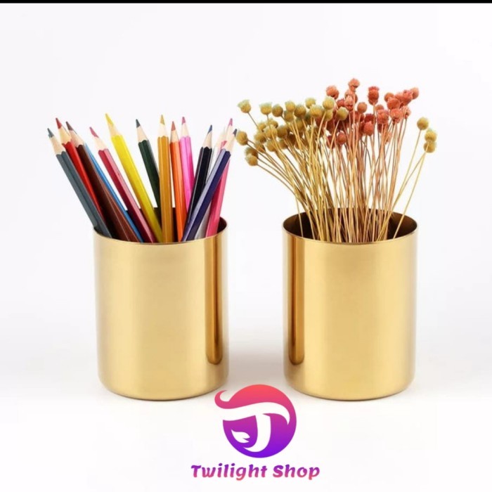 

Aurealiamall Tempat Brush Stationary Vas Bunga Holder Serbaguna Gold High Quality