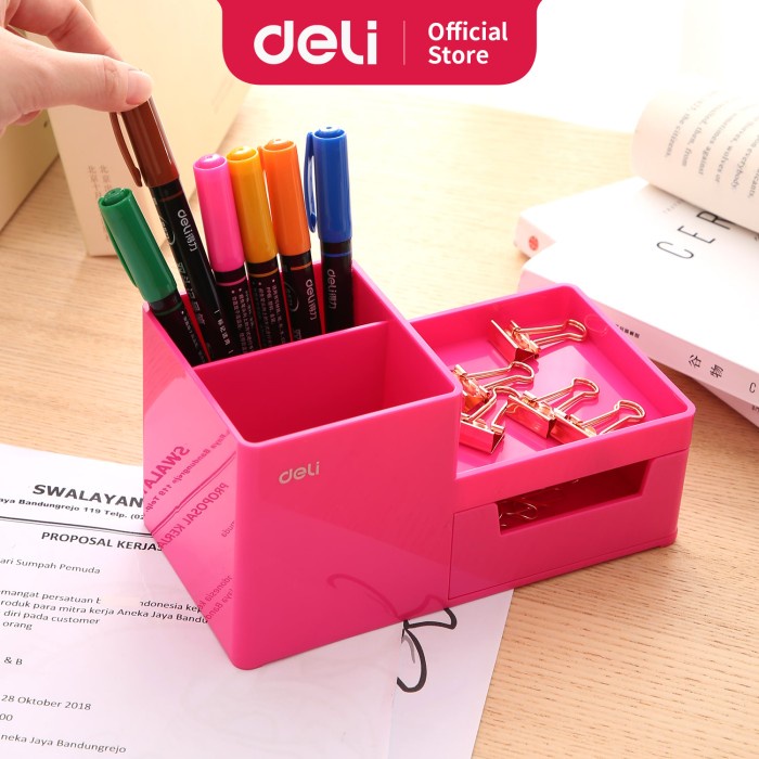 

Aurealiamall Deli Ez25140 Abs,Ps Desk Organizer Magenta, 3Comp., 1 Drawer (Pink)