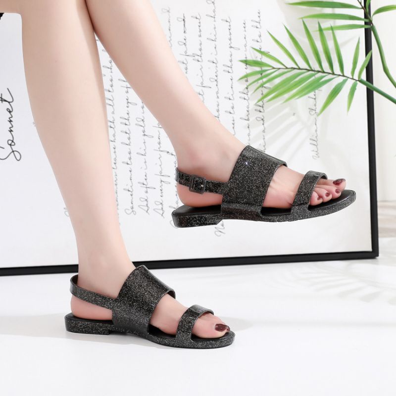 Meisha flat strap/sandal wanita import terbaru/jelly shoes/sandal viral glitter