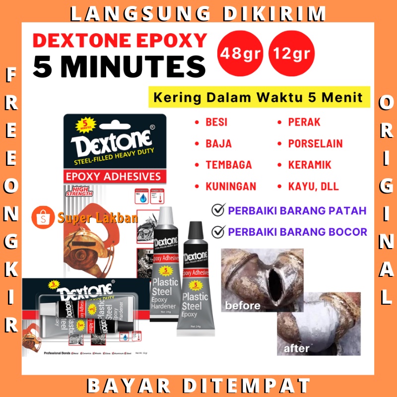 Lem Besi Dextone Epoxy 5 Menit Tahan Panas 120C Super Kuat Waterproof Original