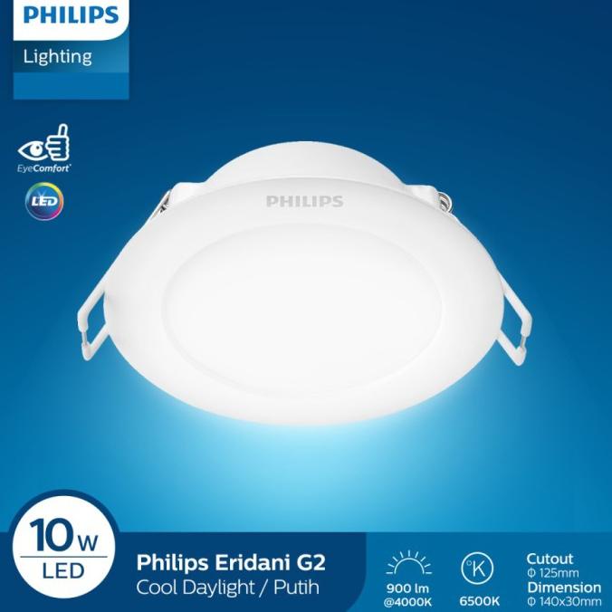 ] Downlight LED Philips 10W / 10 Watt 6500K Putih Recessed Eridani