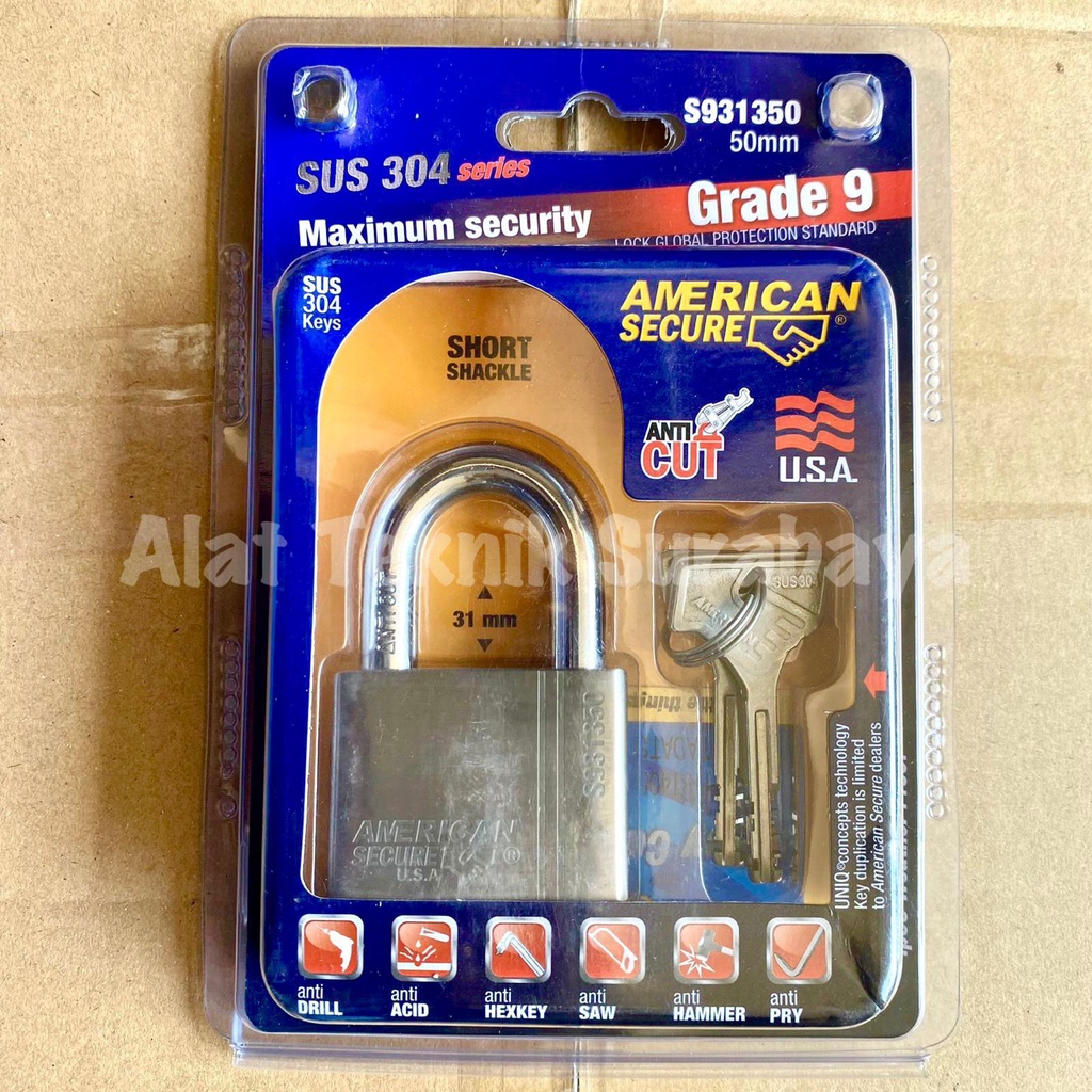 GEMBOK AMERICAN TOOL 50 MM LEHER PENDEK S931350 GRADE 9 SUS 304 SERIES 50MM GENERAL SHACKLE SECURE A