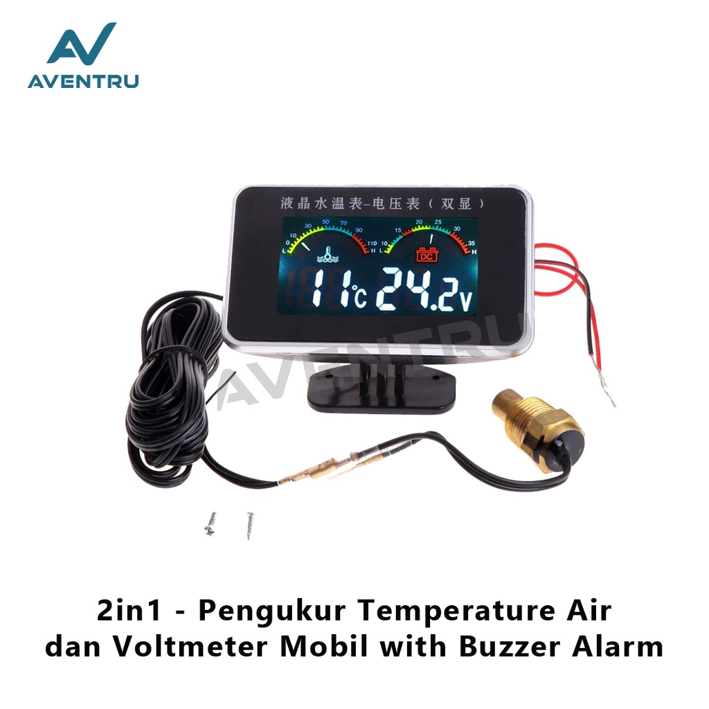 2in1 LCD Digital Pengukur Temperatur Air Voltmeter Tekanan Air Mobil