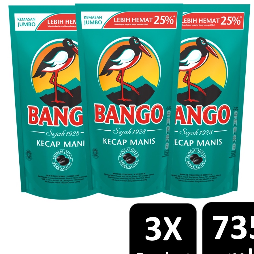 

12.12 Product HOT BANGO Kecap Manis Soy Sauce Refill Terbuat dari 4 bahan alami berkualitas 735 ML x3 !