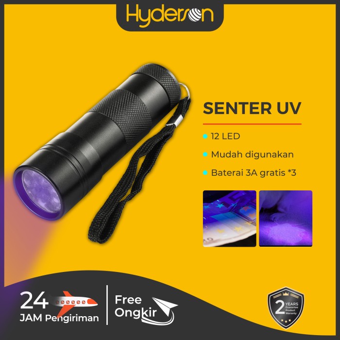 Terlaris Hyderson Uv Senter 12 Led Lampu Hitam 395Nm Ultra Violet Hitam Lampu