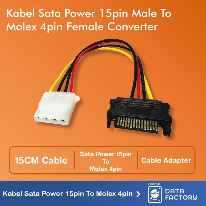 Kabel Sata Power 15pin Male To Molex 4pin Female Converter Cable Kable