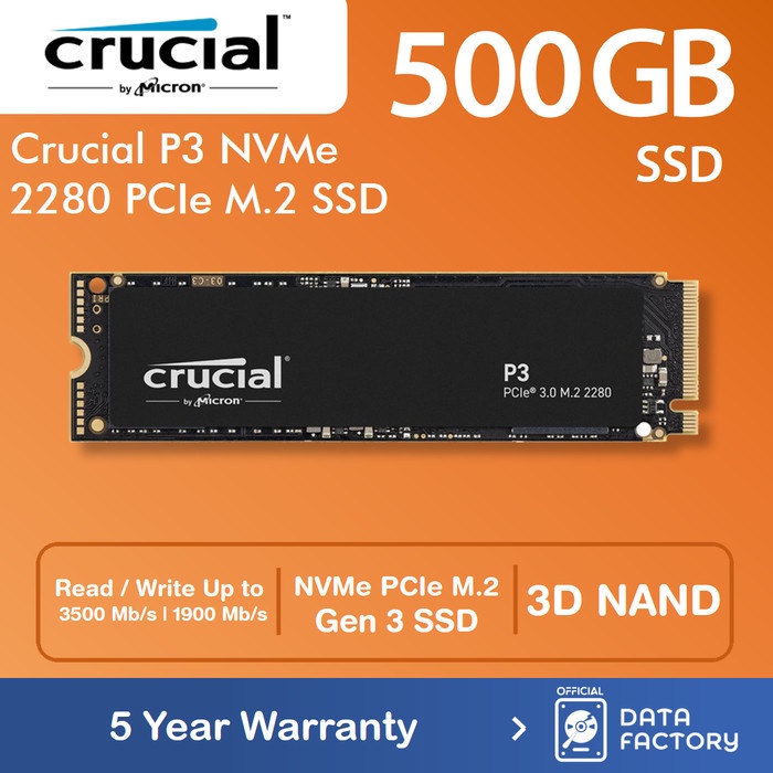 SSD Crucial P3 M.2 NVME 500GB 2280 3D NAND NVMe PCIe Gen 3.0 3500MB/s