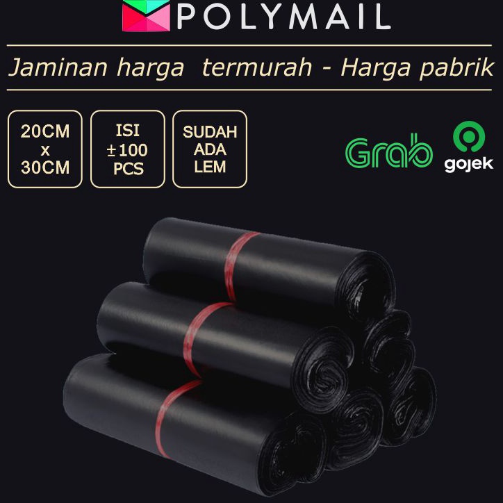 

[KODE PRODUK PTQN07191] POLYMAILER ±100PCS 20x30CM HITAM GLOSSY PLASTIK PACKING
