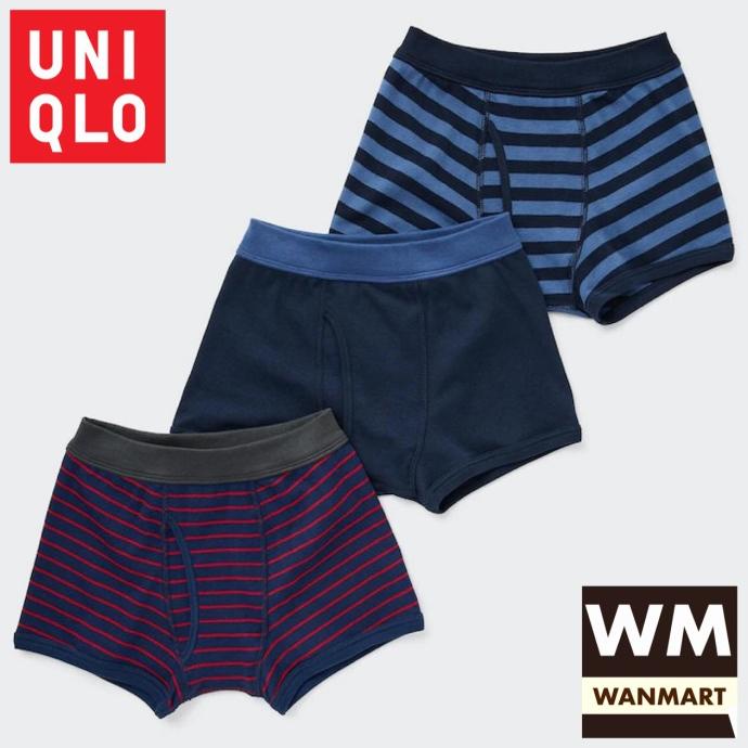 UNIQLO Boys Briefs Celana Dalam Boxer Katun Anak Laki-Laki Blue 3 Pcs