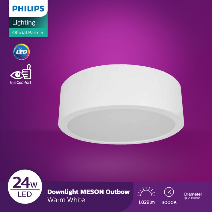 Philips Downlight Meson Bulat Outbow 59474 D200 24W Cahaya Kuning