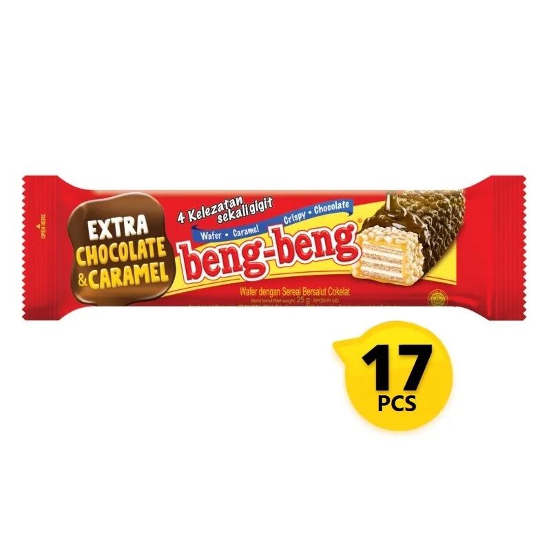 

BENG BENG WAFER EXTRA CHOCOLATE DAN CARAMEL 1 BOX ISI : 25 G X 17 PCS