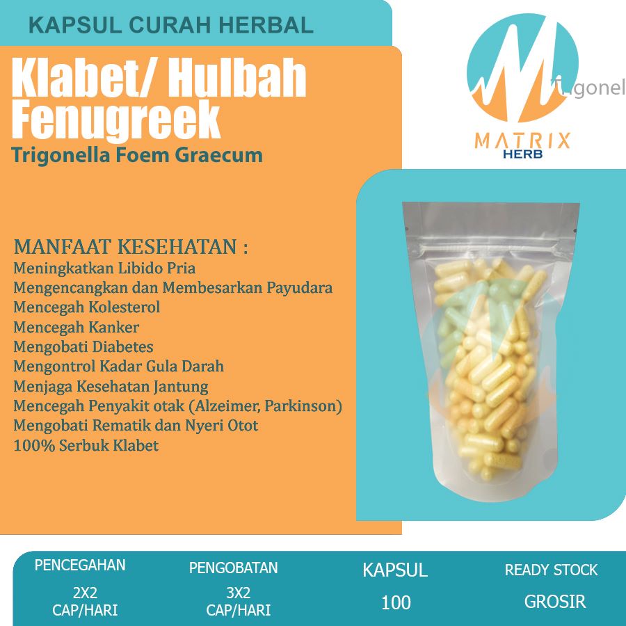KLABET Hulbah Fenugreek 100 Kapsul Herbal Memperbesar Payudara Libido