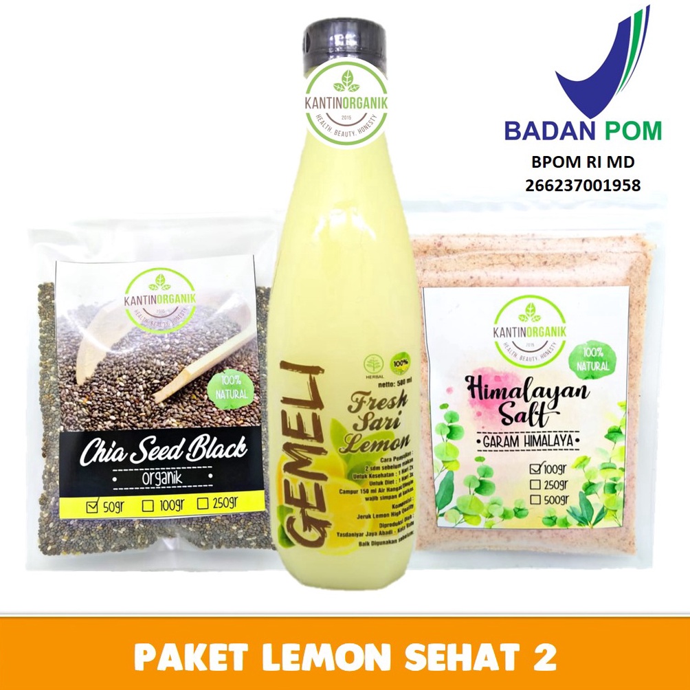 

Kualitas Premium.. Paket Lemon Sehat 2 (Sari Lemon Pure Gemeli 500ml + Chia Seed 50gr + Garam Himalaya 100gr) FSB