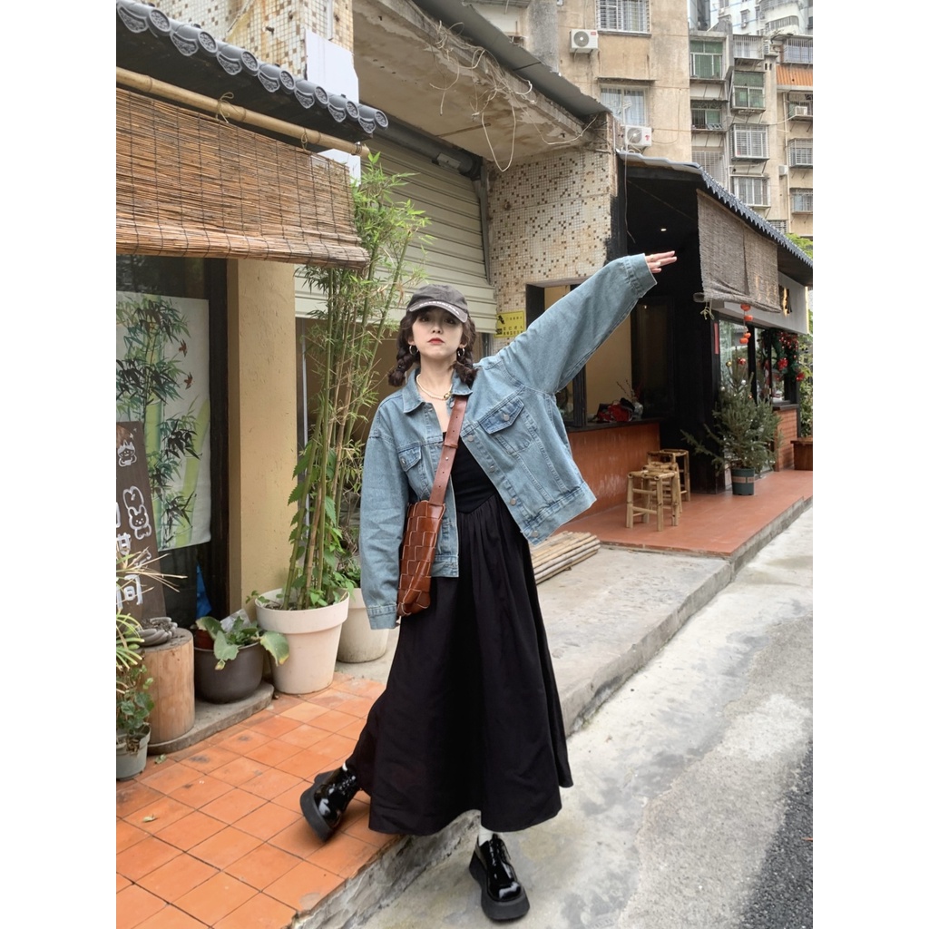 Red ourbase suspender dua warna malas gaun panjang bagian tipis dan ceruk temperamen all-match gaun lembut musim panas wanita gaya baru